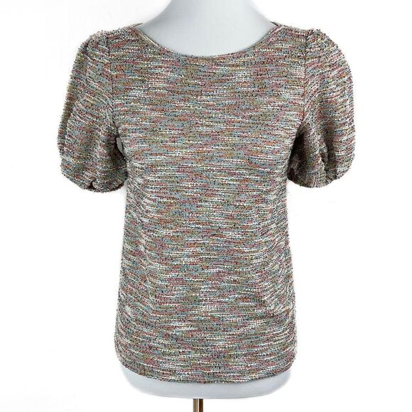 LOFT Multi Color Striped Capped Sleeve Tweed Top XS - Picture 1 of 5